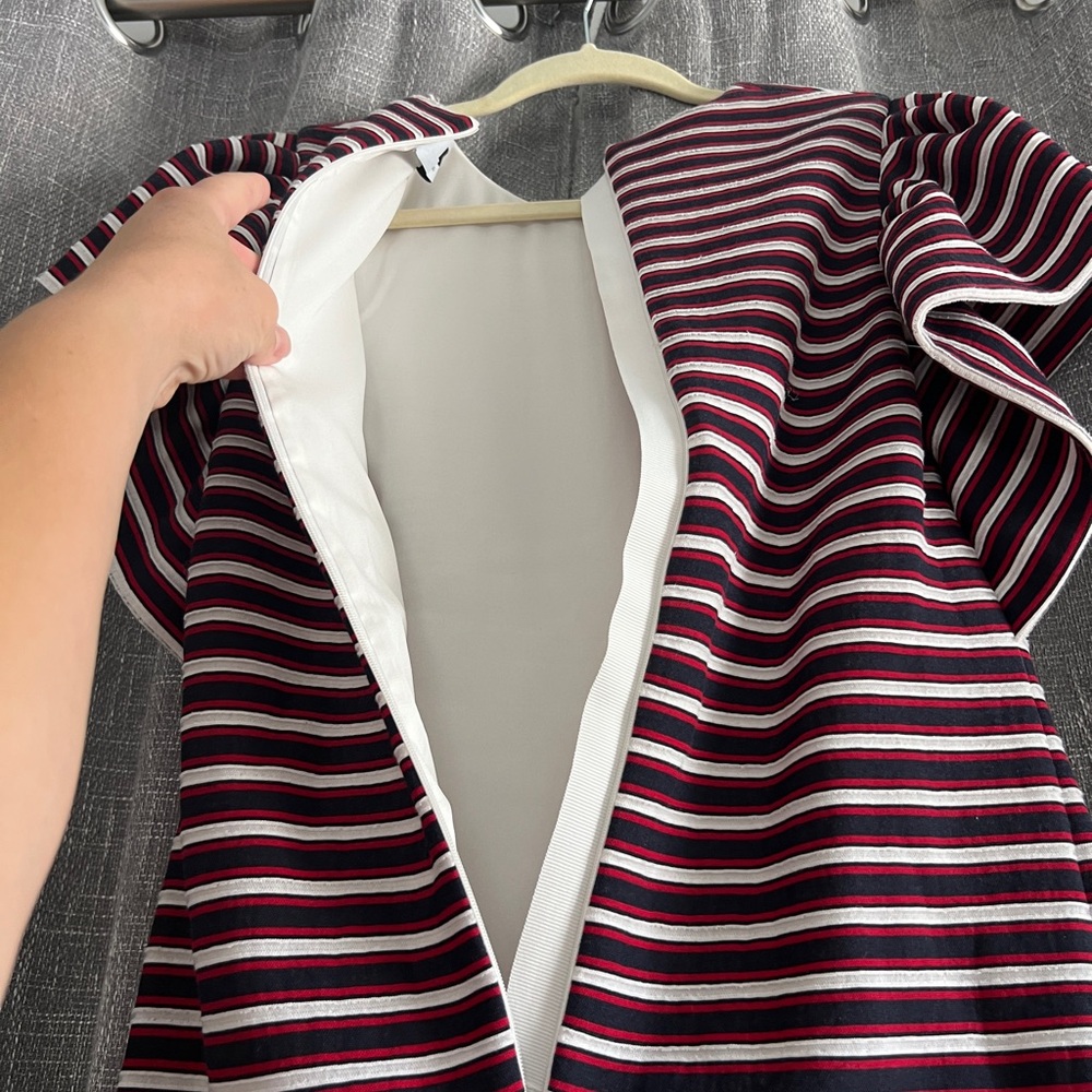MSGM Milan red white & blue striped dress with ruffle short sleeves & pockets - Picture 11 of 16